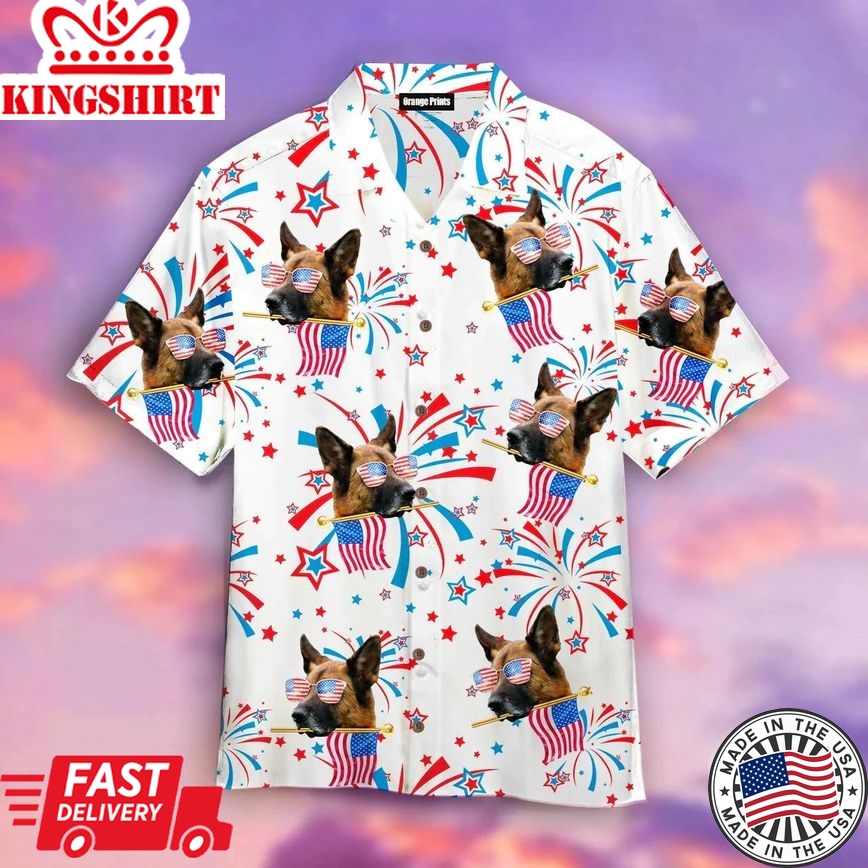 German Shepherd Happy America Flag Hawaiian Shirt