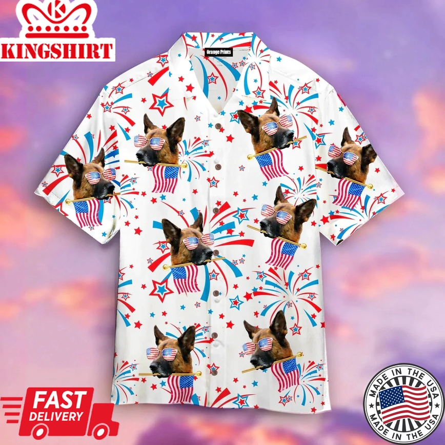 German Shepherd Happy America Flag Trendy Hawaiian Shirt