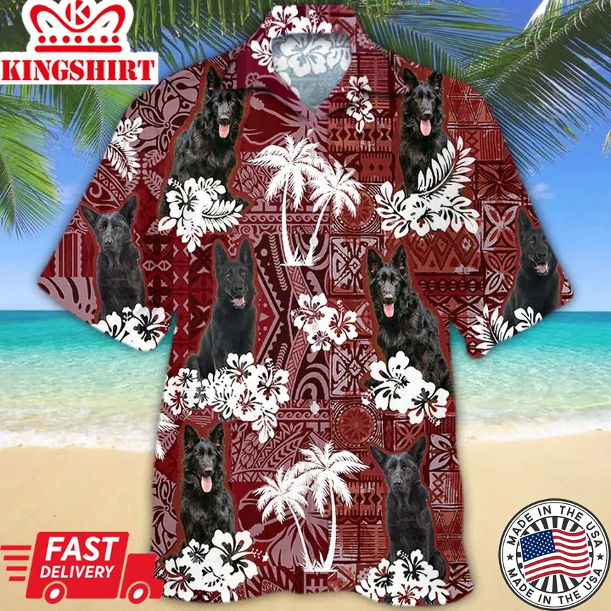 German Shepherd Red Trendy Hawaiian Shirt, Gift For Dog Lover Shirts, Animal Summer Shirts