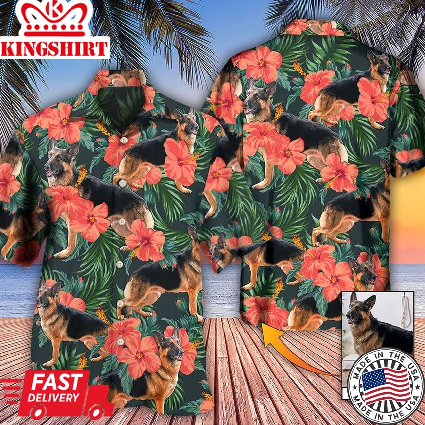 German Shepherd Tropical Custom Photo Hawaiian Shirt