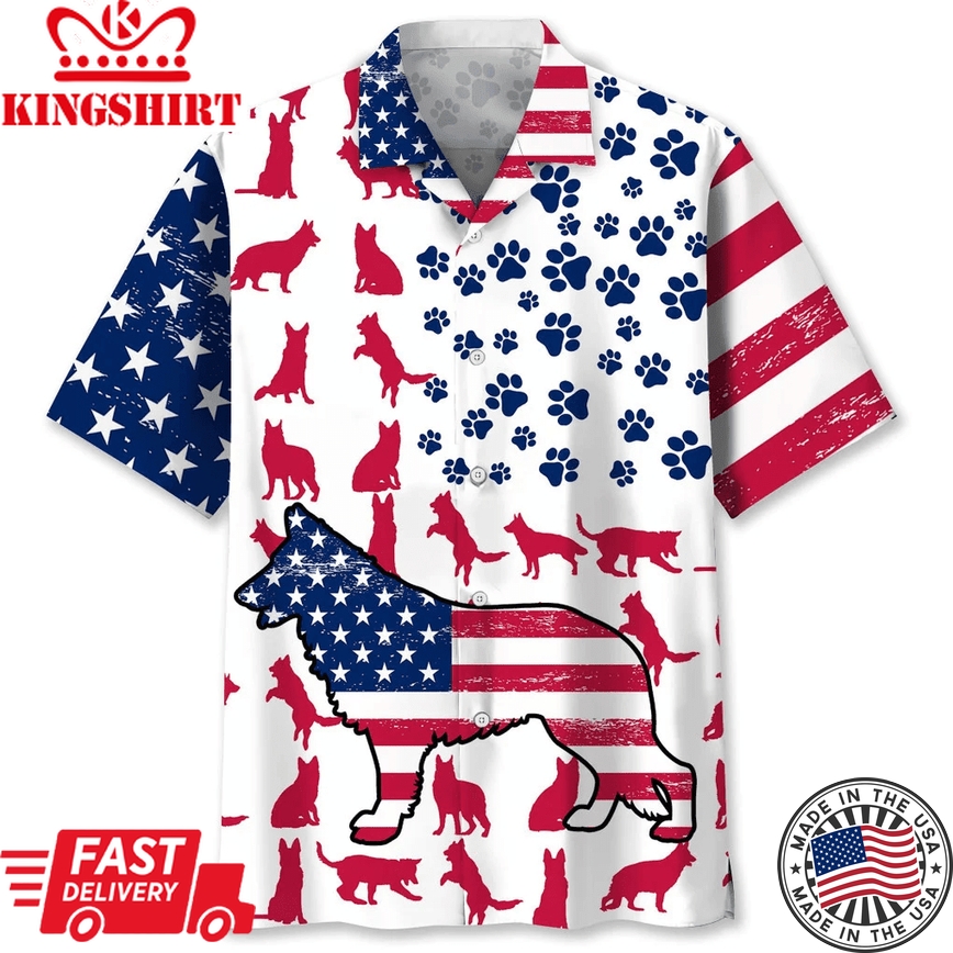 German Shepherd Usa Flag Trendy Hawaiian Shirt