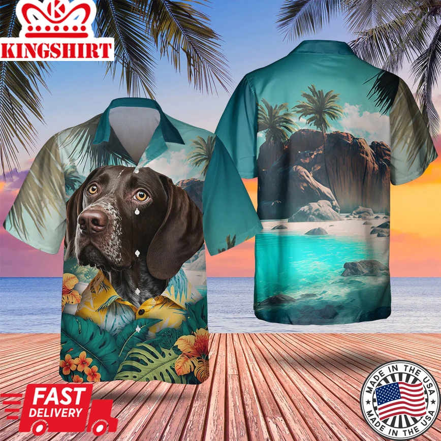 German Shorthaired Pointer 2 3D Tropical Trendy Hawaiian Shirt, Dog Lover Trendy Hawaiian Shirt, Summer Trendy Hawaiian Shirt For Men And Women