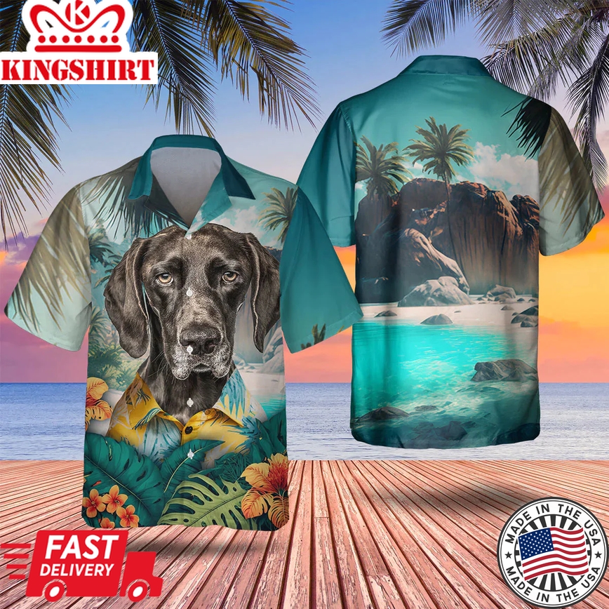 German Shorthaired Pointer 3D Tropical Trendy Hawaiian Shirt, Dog Lover Trendy Hawaiian Shirt, Summer Trendy Hawaiian Shirt For Men And Women