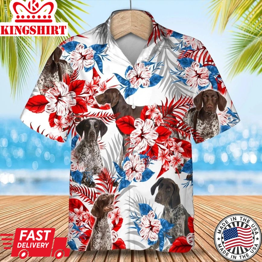 German Shorthaired Pointer American Flag Hawaiian Shirt, Summer Aloha Shirt, Men Hawaiian Shirt, Gift For Summer