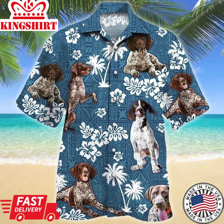 German Shorthaired Pointer Blue Tribal Hawaiian Shirt, Short Sleeve Hawaiian Aloha Shirt For Men