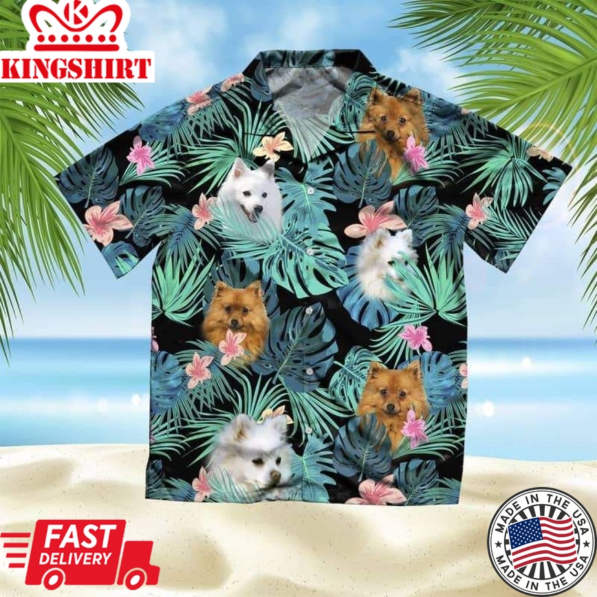 German Spitz Trendy Hawaiian Shirt, Dog Summer Leaves Trendy Hawaiian Shirt, Unisex Print Aloha Short Sleeve Casual Shirt Summer Gifts