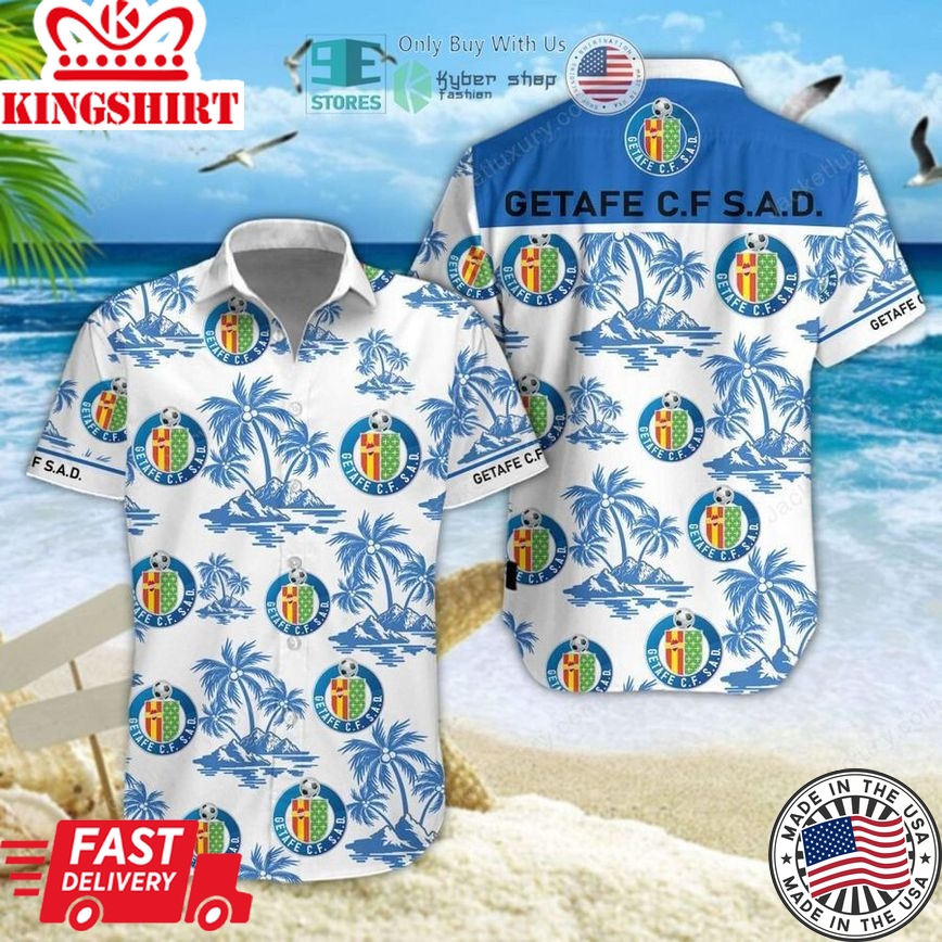 Getafe Cf Coconut Tree White Blue Trendy Hawaiian Shirt Aloha Shirt