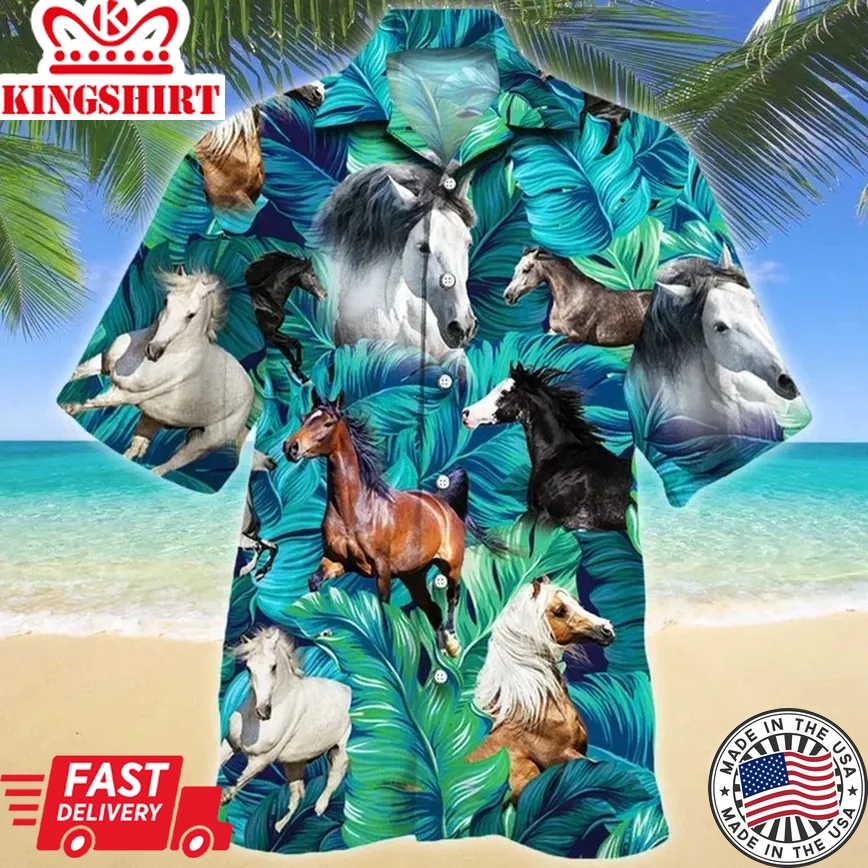 Gift For Arabian Horse Lovers Summer Beach Palm Tree Pattern Trendy Hawaiian Shirt