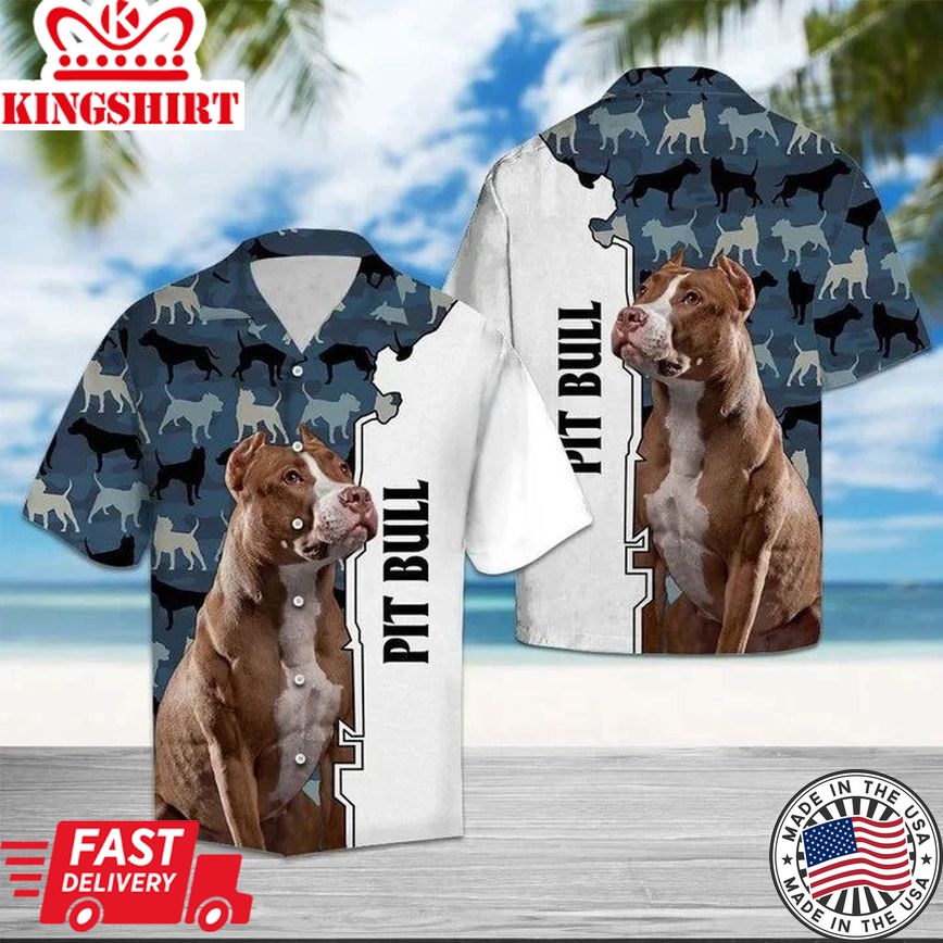 Gift For Dog Lovers Pit Bull Camo Military Pattern Hawaiian Shirt