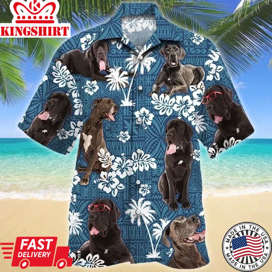 Gift For Great Dane Dog Lovers Blue Tribal Pattern Hawaiian Shirt