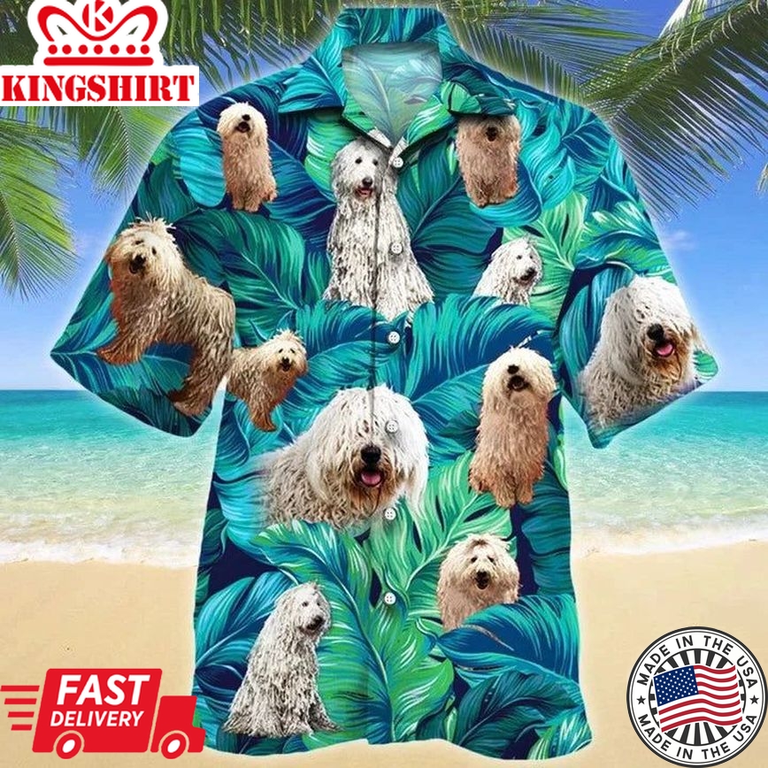 Gift For Komondor Dog Lovers Summer Beach Palm Tree Pattern Hawaiian Shirt