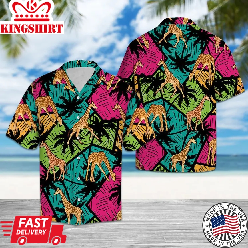 Giraffe Coconut Palm Tree Trendy Hawaiian Shirt Summer Gifts