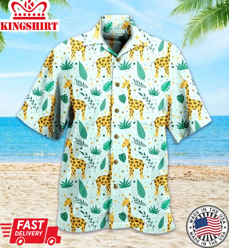 Giraffe Cute Pattern Green Trendy Hawaiian Shirt 3D Summer Gifts