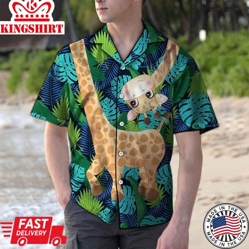 Giraffe Forest Green Trendy Hawaiian Shirt