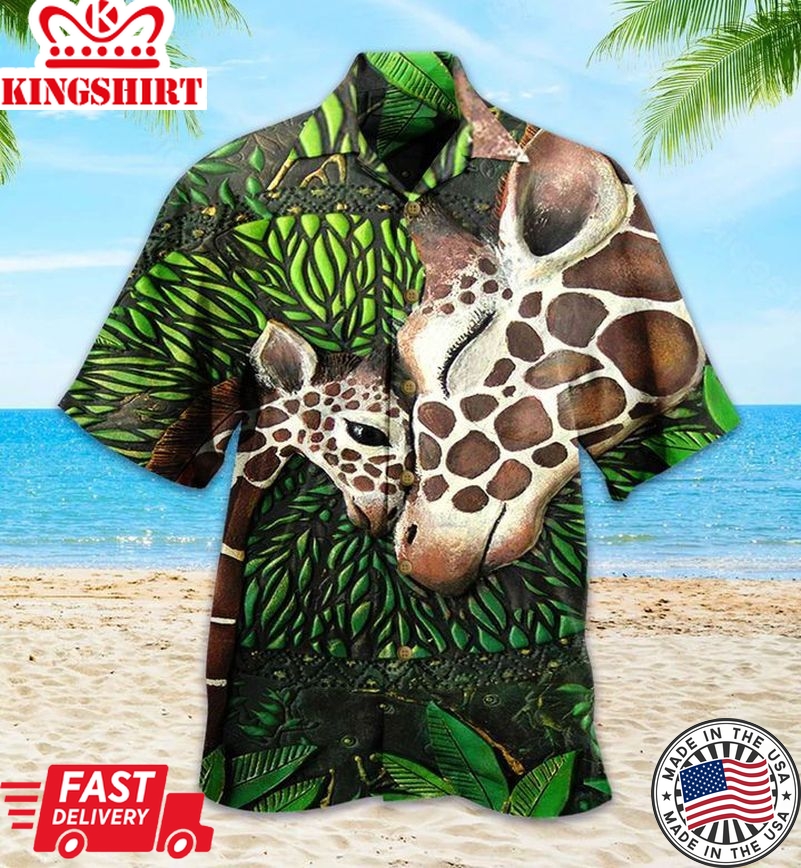 Giraffe Green Trendy Hawaiian Shirt 3D Summer Gifts