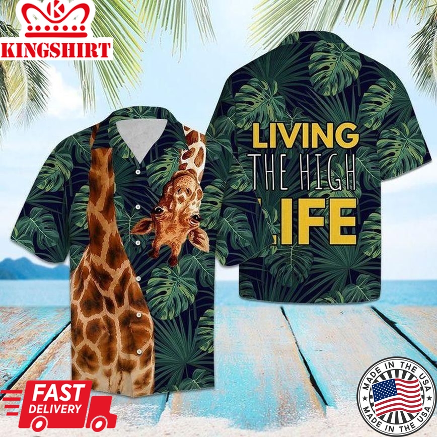 Giraffe Living The High Life Trendy Hawaiian Shirt