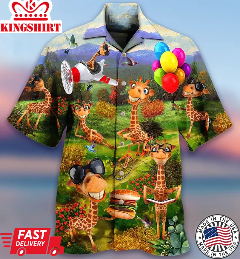 Giraffe Smile Happy Edition Trendy Hawaiian Shirt 3D Summer Gifts