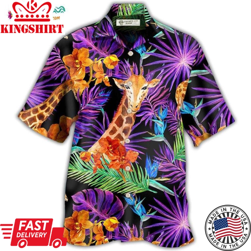 Giraffe Tropical Leaf Hawaiian Shirt