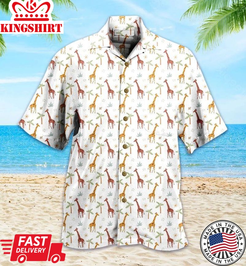 Giraffe White Trendy Hawaiian Shirt 3D Summer Gifts