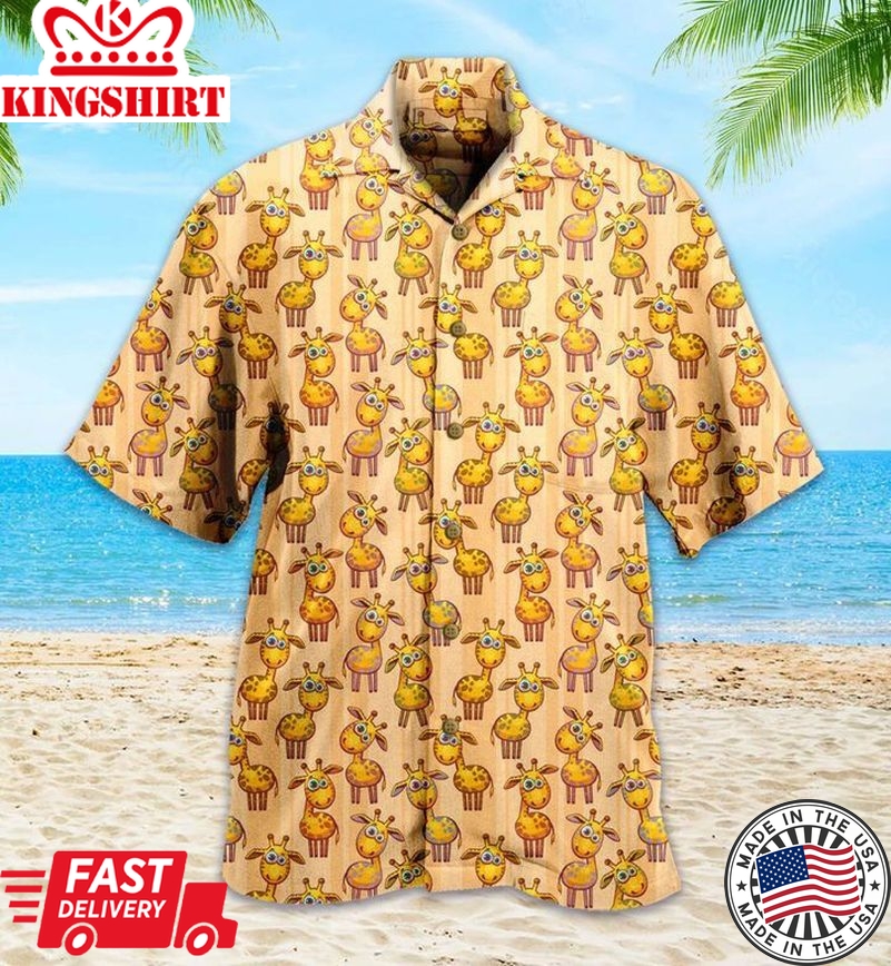 Giraffe Yellow Trendy Hawaiian Shirt 3D Summer Gifts