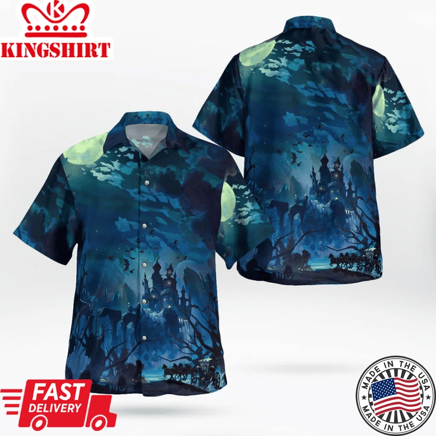 Gloomy Full Moon Night Haunted Halloween Trendy Hawaiian Shirt, Unisex Print Aloha Short Sleeve Casual Shirt