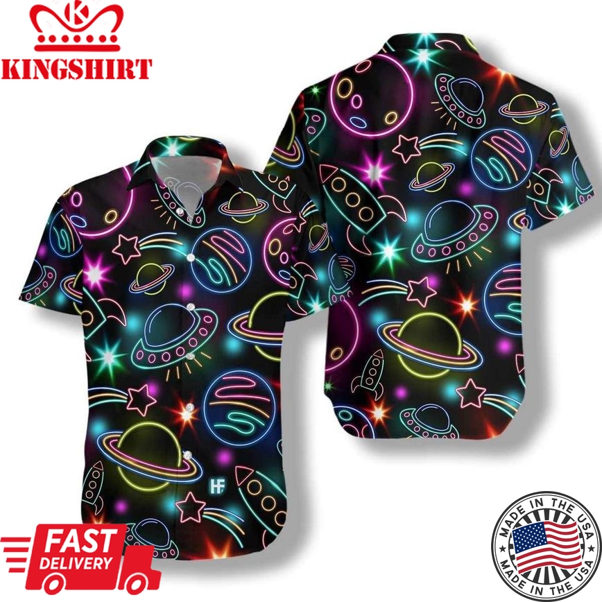 Glowing Space With Rainbow Star Trendy Hawaiian Shirt