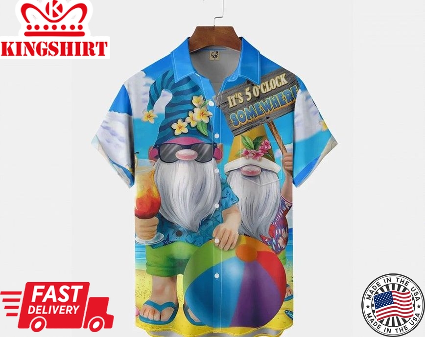 Gnomes Chest Pocket Short Sleeve Trendy Hawaiian Shirt, Aloha Tropical Hawaii Shirt, Gift For Family, Hawaiian Set Gift, Funny Trendy Hawaiian Shirt.