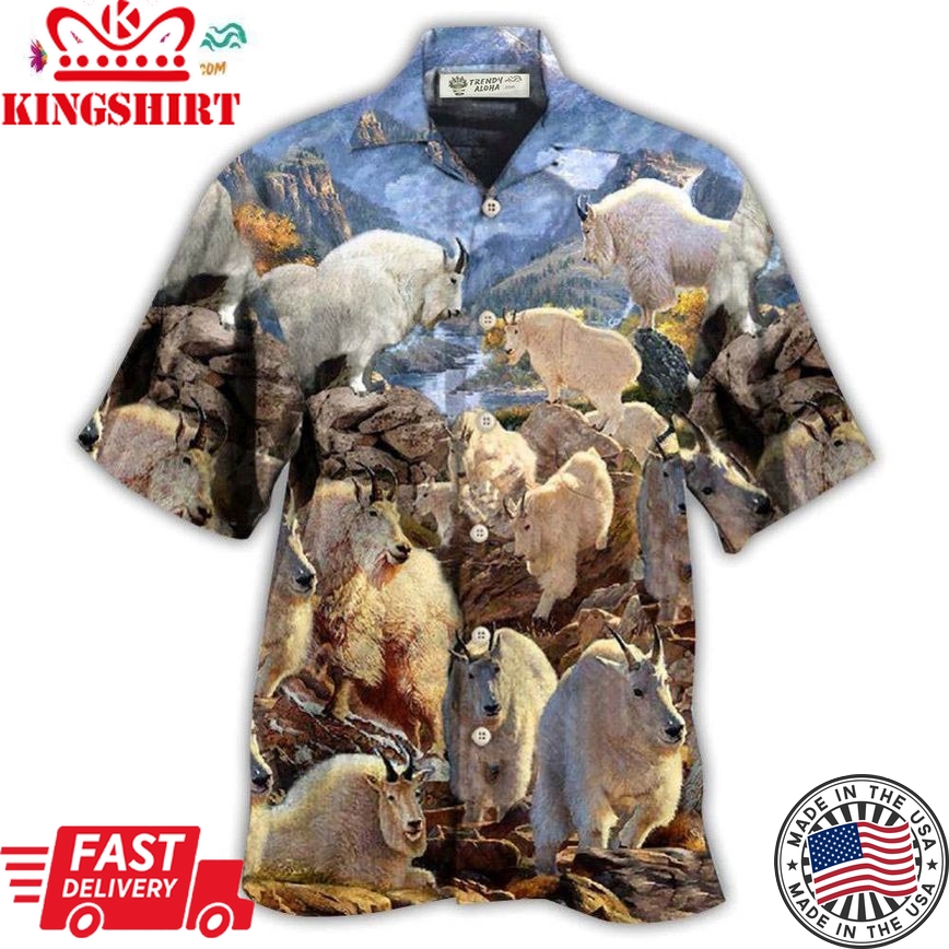 Goat Animals Amazing Moutain Goats With Snow Hawaiian Shirt