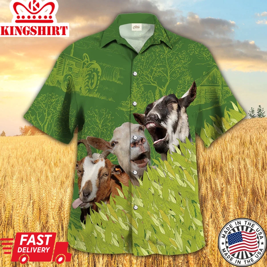 Goat Farm Corn Pattern Trendy Hawaiian Shirt, Goat Trendy Hawaiian Shirt, Summer Trendy Hawaiian Shirt For Men And Women