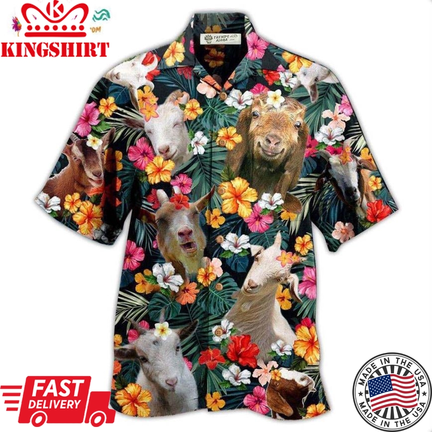 Goat Happy Aloha Flowers Hawaiian Shirt