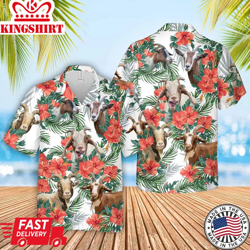 Goat Hawaiian Flowers Trendy Hawaiian Shirt, Summer Aloha Shirt Men And Women