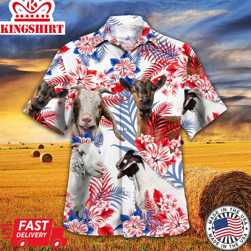 Goat Lovers American Flag Trendy Hawaiian Shirt, Goat Aloha Trendy Hawaiian Shirt, Goat Shit