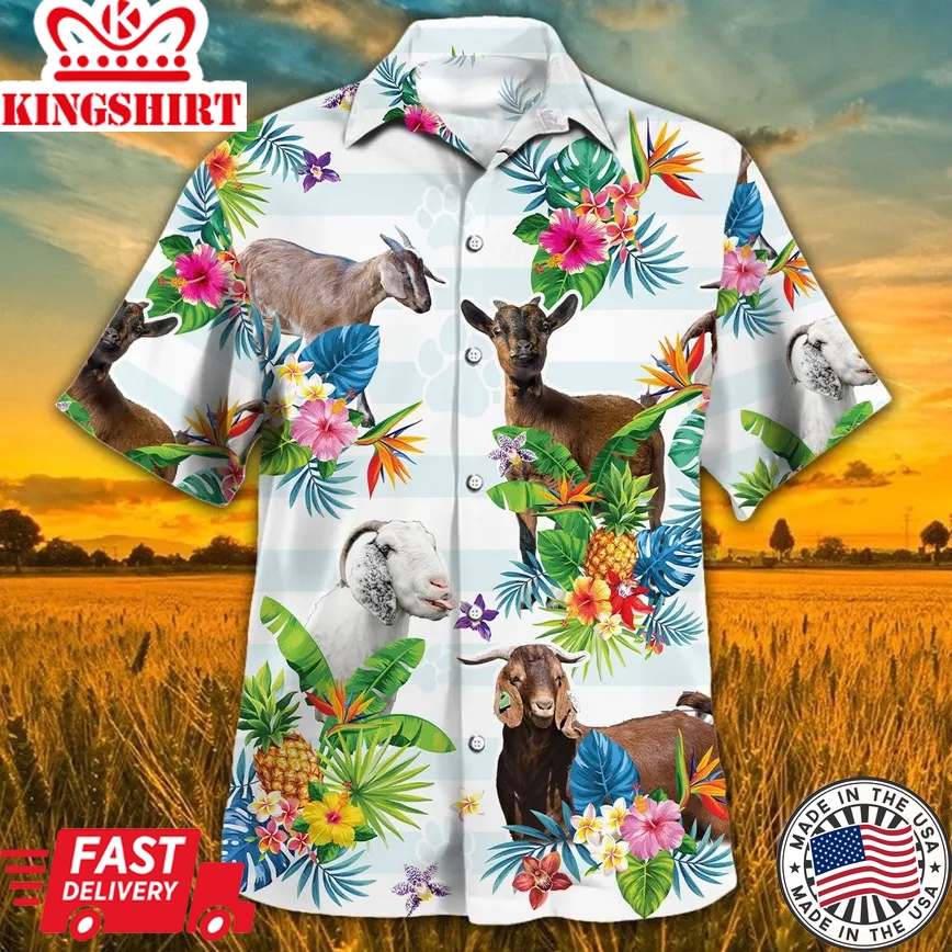 Goat Tropical Flower Trendy Hawaiian Shirt, Goat Trendy Hawaiian Shirt For Summer Gifts