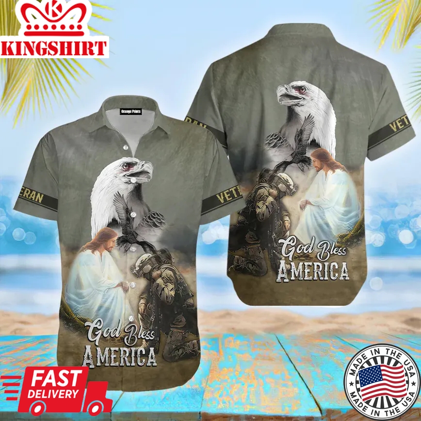 God Bless America Veteran Trendy Hawaiian Shirt For