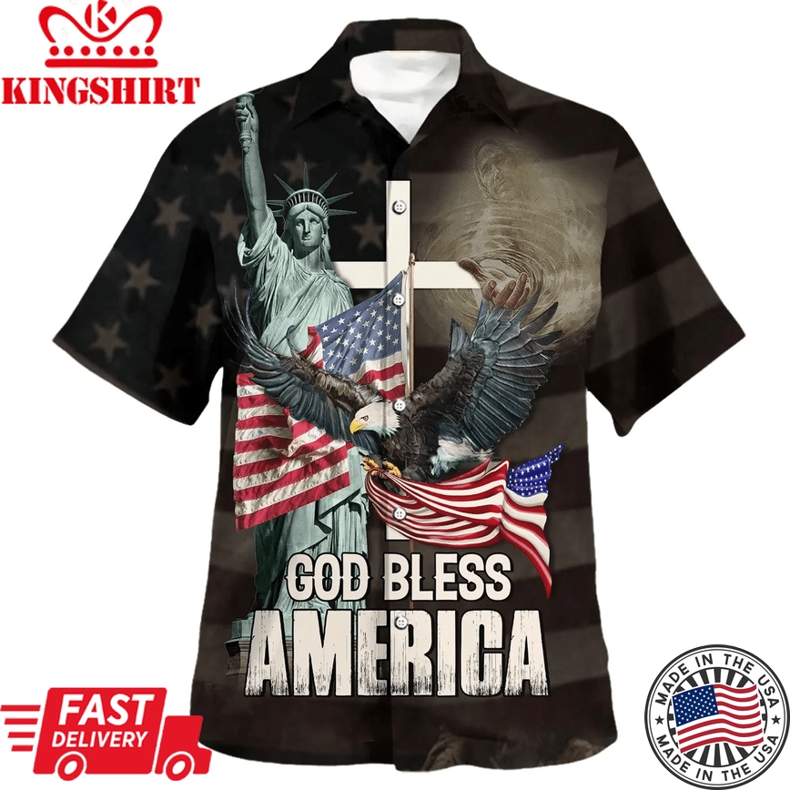 God Bless American Jesus Eagle Trendy Hawaiian Shirt - Christian Trendy Hawaiian Shirt - Religious Trendy Hawaiian Shirts