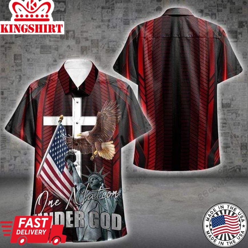 God Bless And Eagle Under God Trendy Hawaiian Shirt, God Hawaii Shirts Mens