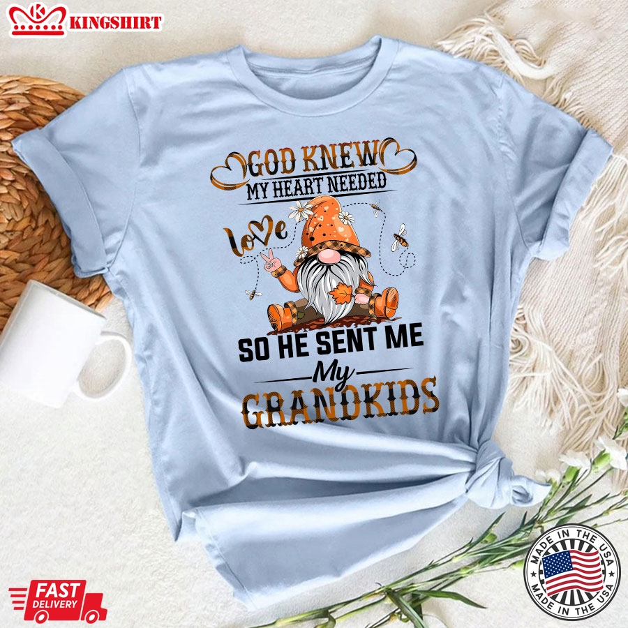 God Knew My Heart Needed Love So He Sent Me My Grandkids Gnome Grandparents T-Shirt