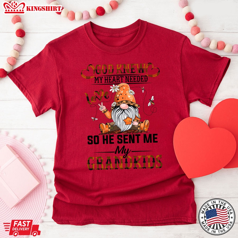 God Knew My Heart Needed Love So He Sent Me My Grandkids Gnome Grandparents T-Shirt