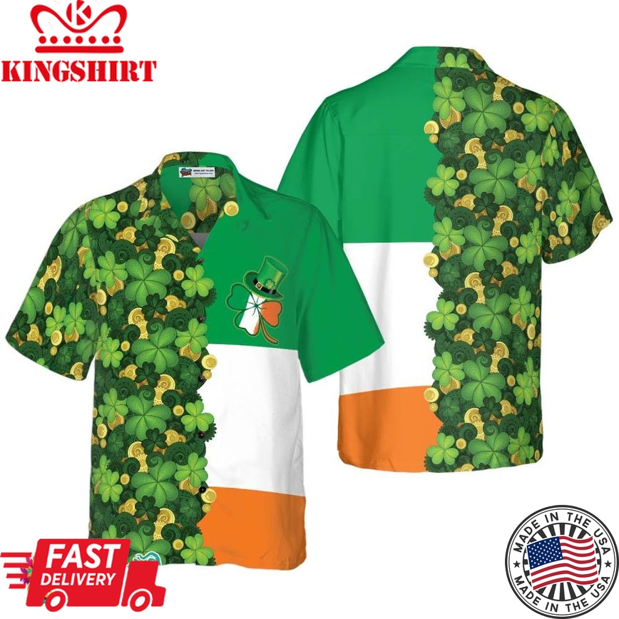 Gold Coins Shamrock Saint Patrick's Day Irish Ireland Flag Hawaiian Shirt