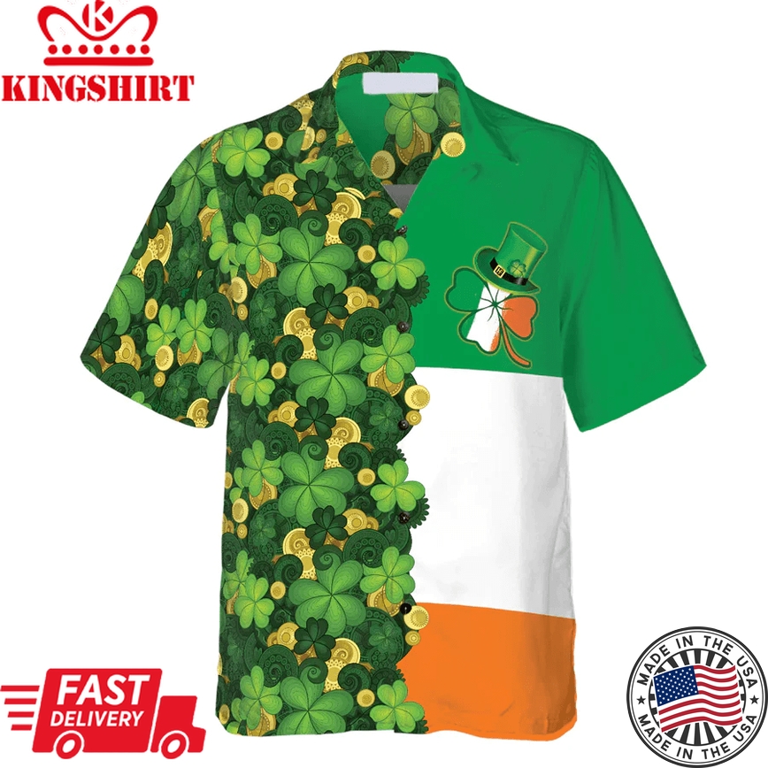 Gold Coins Shamrock Saint Patrick's Day Irish Ireland Flag Trendy Hawaiian Shirt