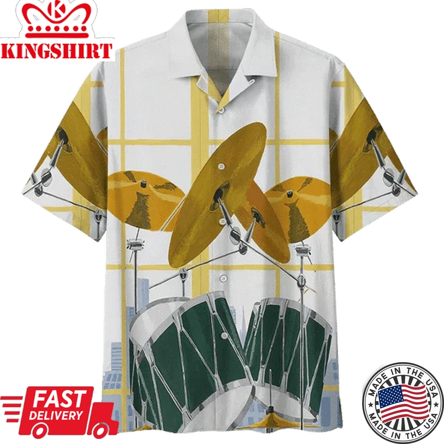 Gold Drum Background Hawaiian Shirt For Men, Women