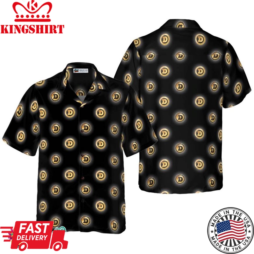 Golden Black Dogecoin Hawaiian Shirt