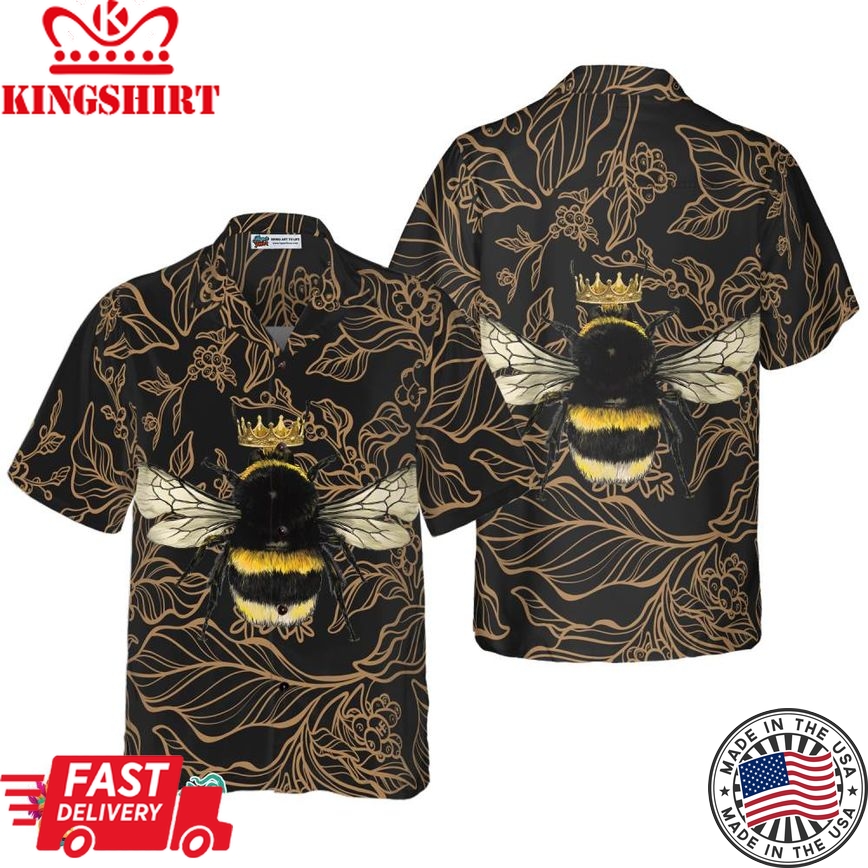 Golden Floral Bee Hawaiian Shirt