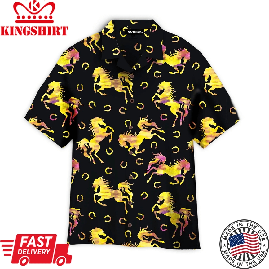 Golden Horse Racing Kentucky Derby Aloha Trendy Hawaiian Shirts