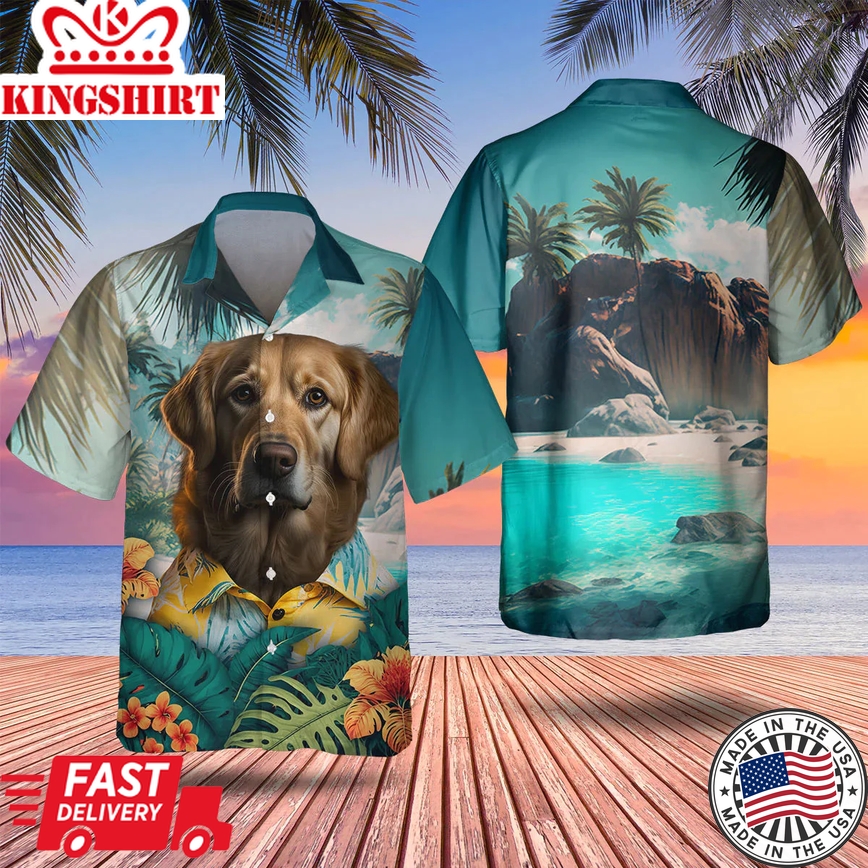 Golden Retriever 3D Tropical Trendy Hawaiian Shirt, Dog Lover Trendy Hawaiian Shirt, Summer Trendy Hawaiian Shirt For Men And Women