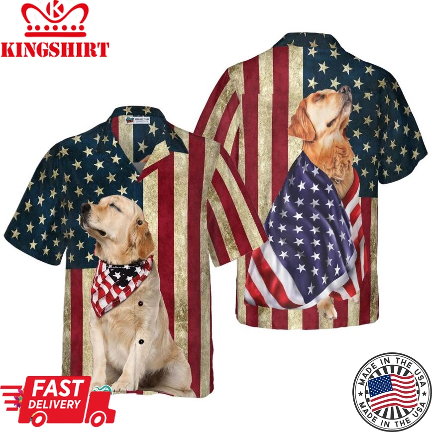 Golden Retriever American Flag Hawaiian Shirt