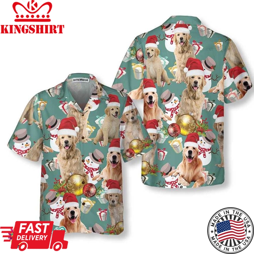 Golden Retriever Celebrate Christmas Hawaiian Shirt, Golden Retriever Christmas Dog Hawaiian Shirt, Christmas Gift For Dog Lover