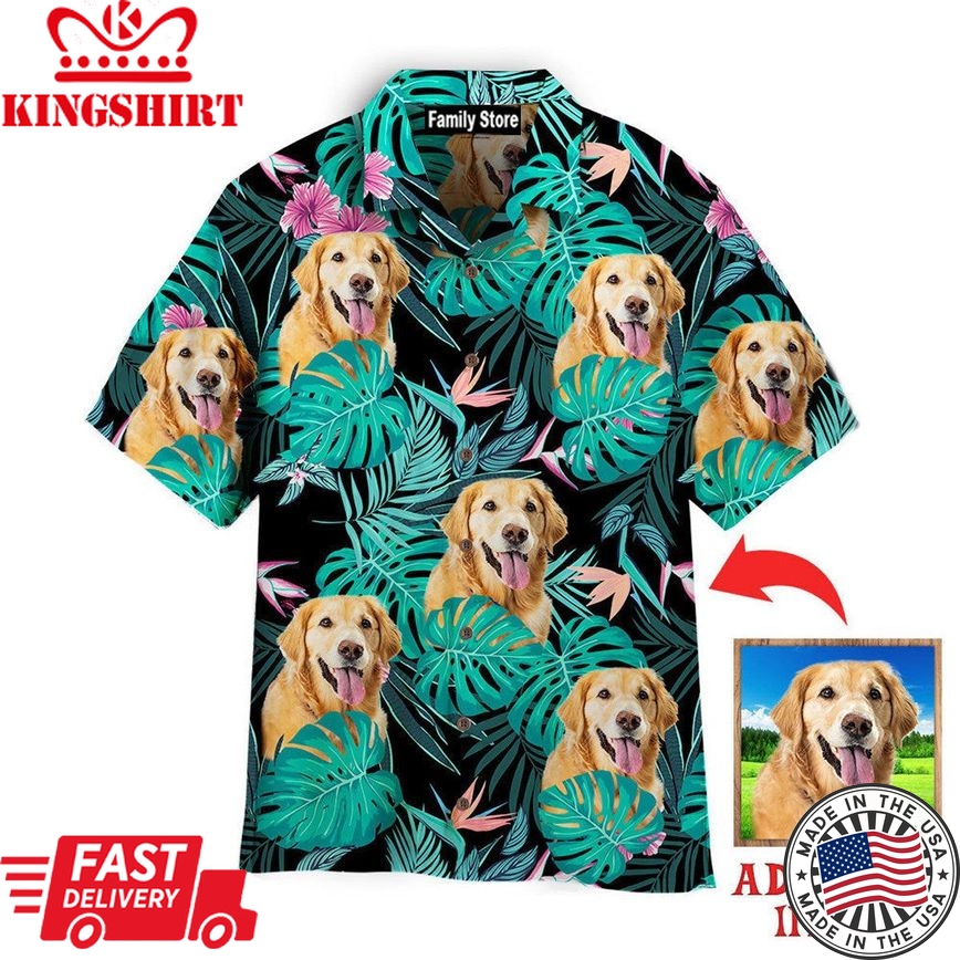 Golden Retriever Dog Palm Leaves Tropical Custom Hawaiian Shirt