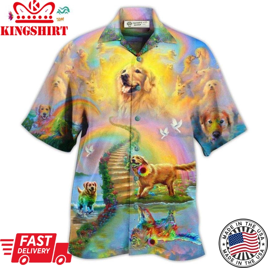 Golden Retriever Gold At The End Of A Rainbow Hawaiian Shirt