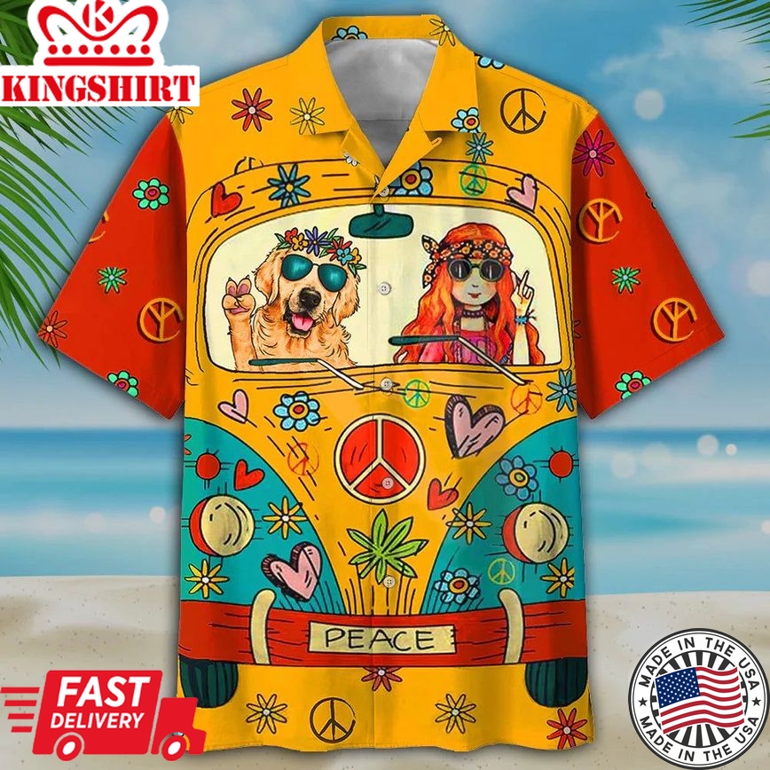 Golden Retriever Hippie Hawaiian Shirt